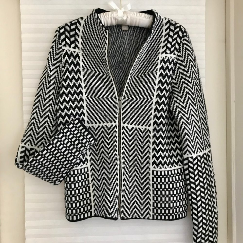 Banana Republic B&W Op Art Sweater Jacket M